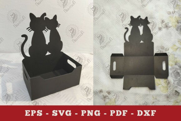 Couple Cat Box Display Papercut SVG for 3D SVG Cats