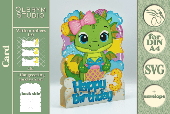Dragon Birthday Card, Kawaii SVG Review for Real Embroidery Projects