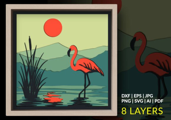 Flamingo Sunset Shadow Box SVG Review for Branding