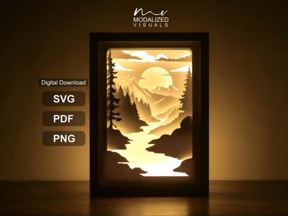Mountain River Paper Cut Lightbox 3D SVG Shadow Boxes Review