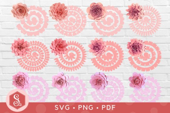 Rolled Paper Flowers SVG PNG Templates for 3D SVG