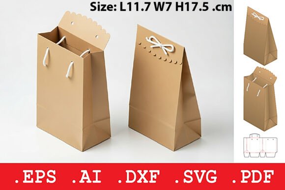 Scalloped Edge Handle Paper Gift Bag 3D SVG for Handmade Creations