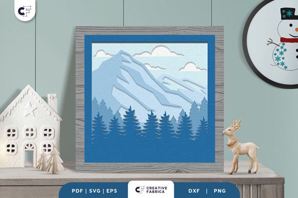 Snowy Peaks Shadow Box Paper Cut for 3D SVG Winter Branding