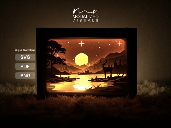 Sunset Deer Shadow Box Light Art for 3D SVG & Shadow Boxes
