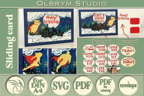 Superhero Sliding Card SVG: A 3D Pop-Up Design Asset for Creative Marketers